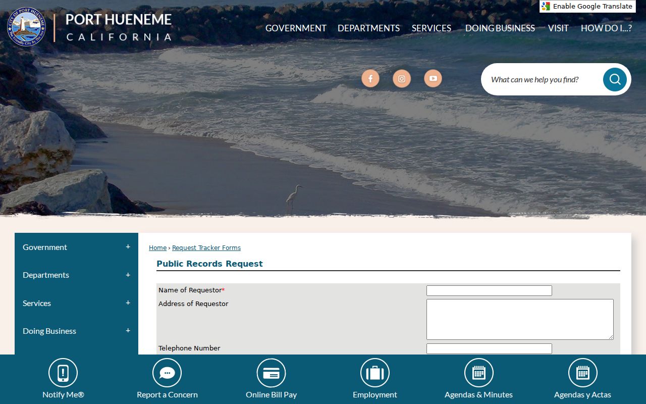 Port Hueneme people search city public records form