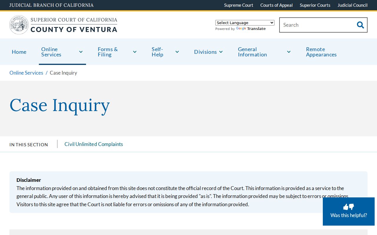Port Hueneme people search Ventura Superior Court case inquiry