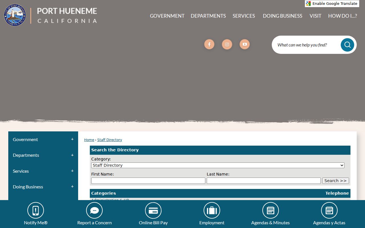 Port Hueneme people search staff directory fields