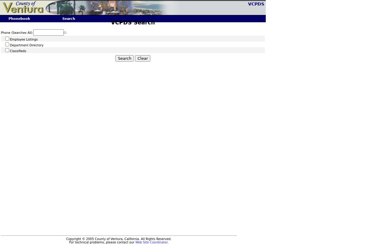 Port Hueneme directory screenshot of the Ventura County phonebook search