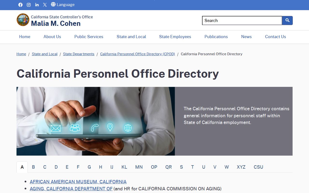 Port Hueneme directory screenshot of California personnel offices