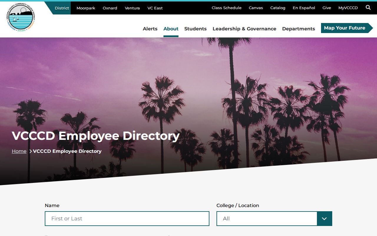 Port Hueneme directory screenshot of the community college employee directory
