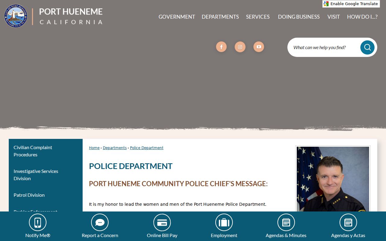 Port Hueneme records contact route for the city police department