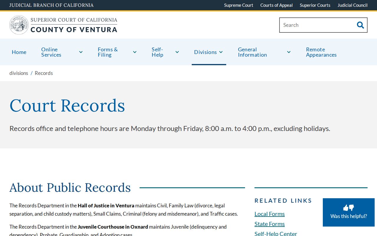 Port Hueneme records access through Ventura Superior Court services