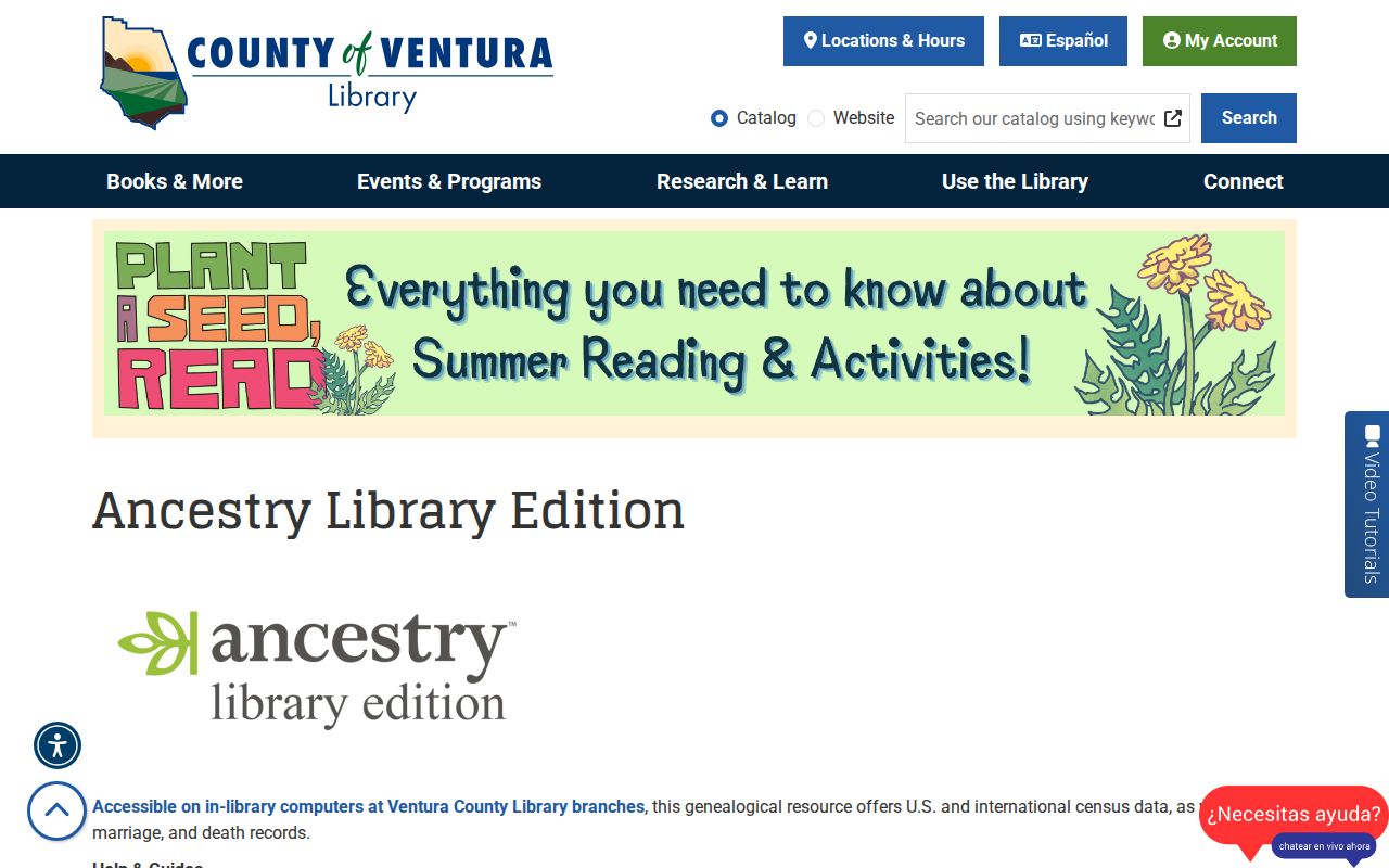 Port Hueneme directory screenshot of Ancestry Library Edition access