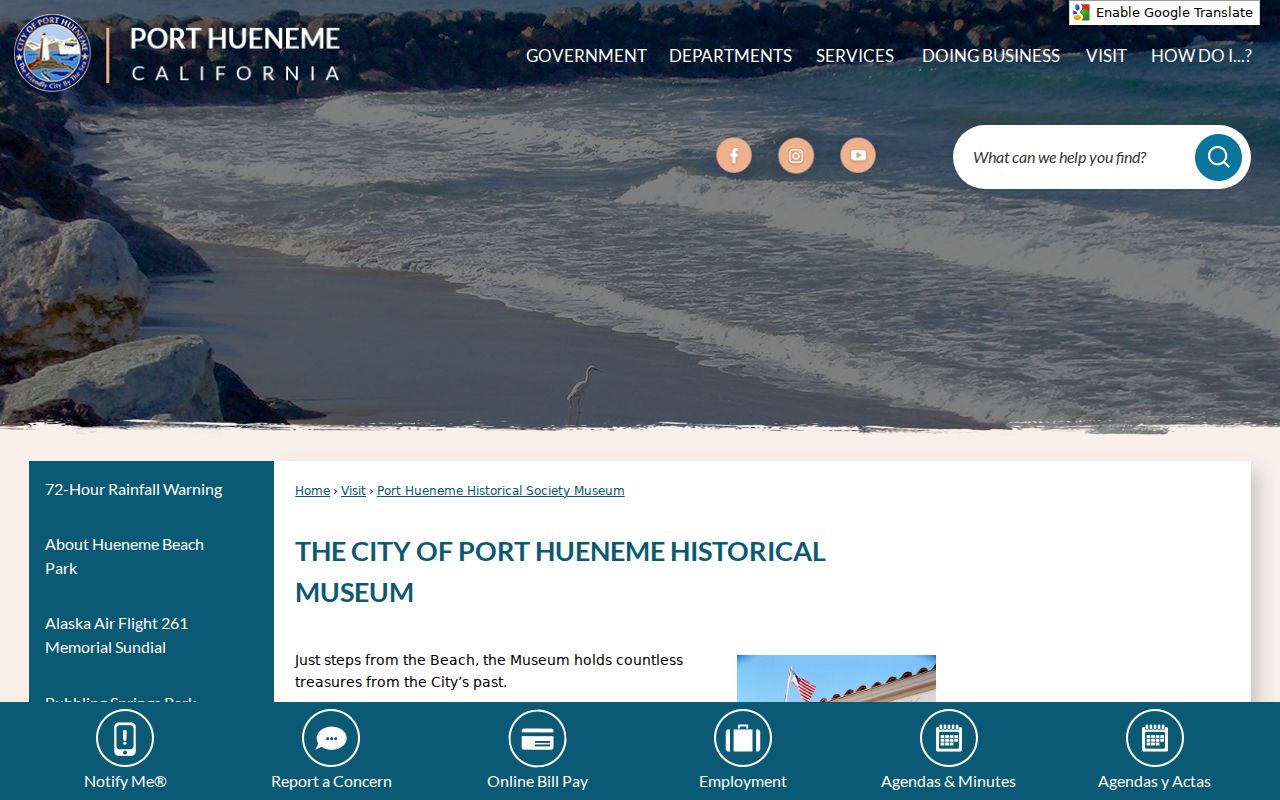 Port Hueneme directory screenshot of the Historical Society Museum