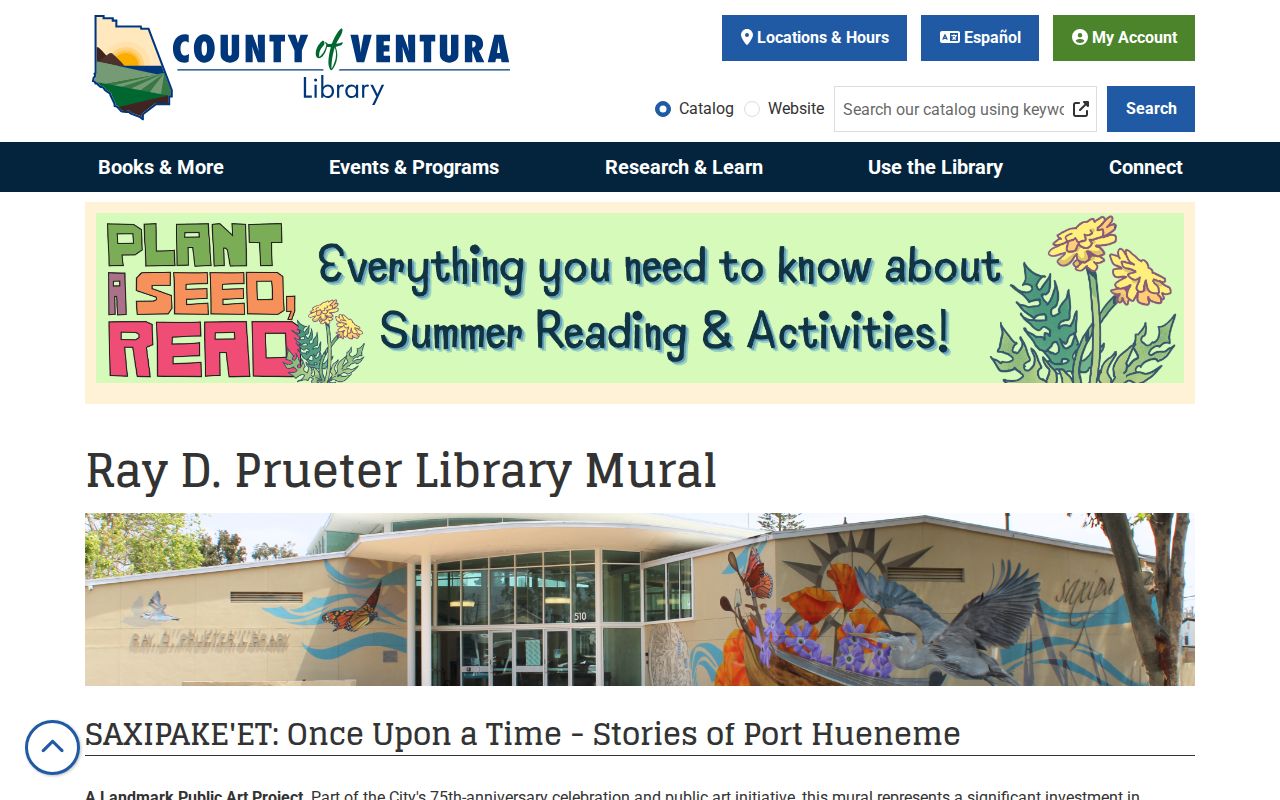 Port Hueneme directory screenshot of Prueter Library local history themes